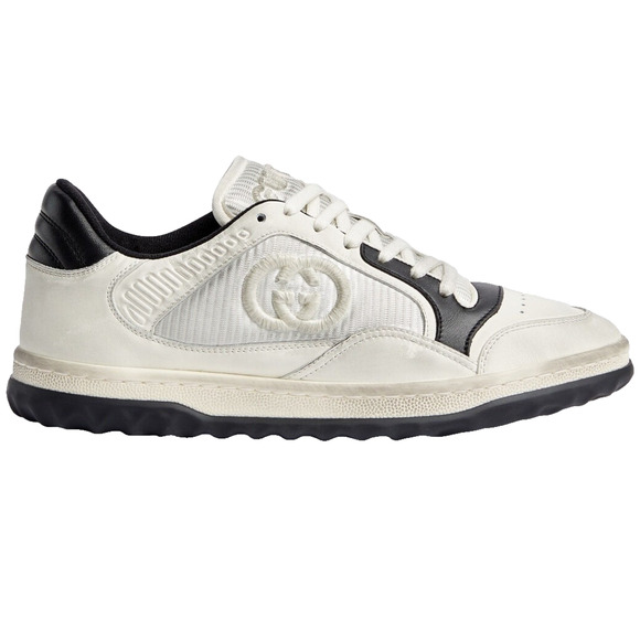Gucci MAC80 White Black Distressed Leather GG Flat Low Top Trainer Sneaker 37